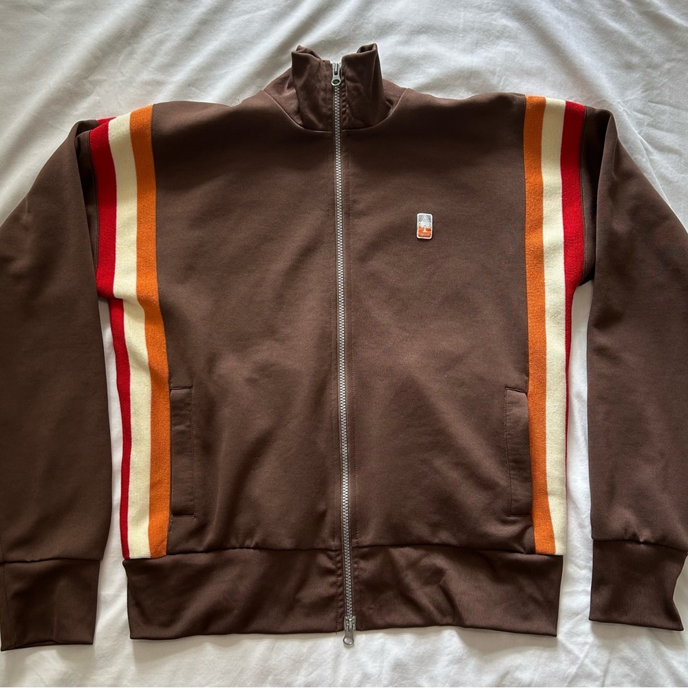 Brown Track Jacket with Stripes